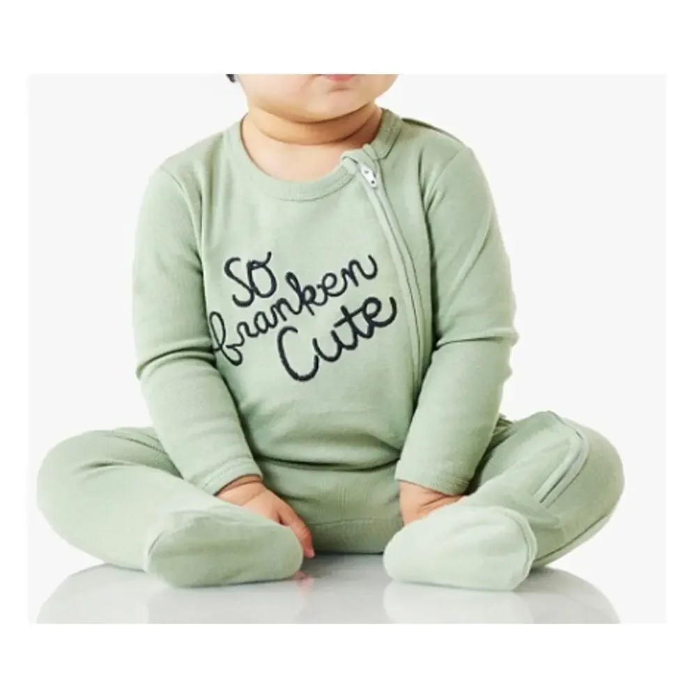 Pottery Barn Kids Baby Green So Franken Cute Organic Cotton Onepiece Size 3-6 M - Picture 1 of 6